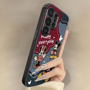 牛仔米奇适用于三星galaxys25手机壳s25plus新款 s25ultra卡通s24可爱小羊皮s23网红s22好看男女高级防摔支架