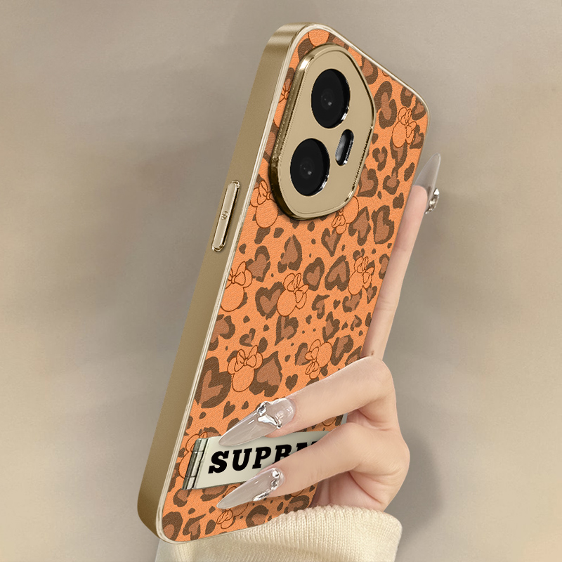 豹纹米奇适用于荣耀400手机壳300新款200卡通100pro网红90gt可爱80女高级70支架60全包POWER防摔小羊皮保护套