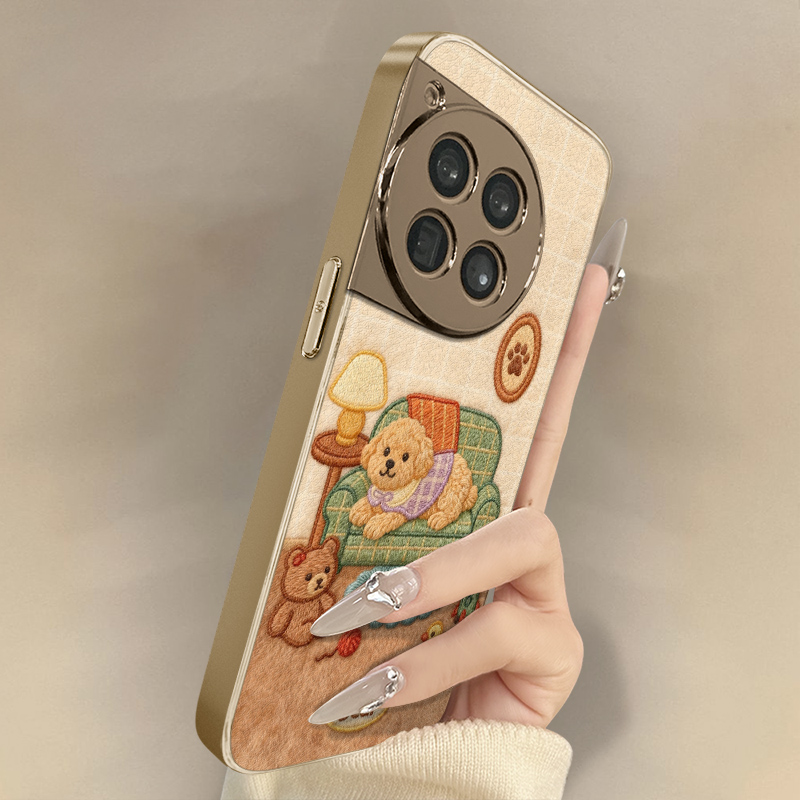 沙发小狗适用于一加15手机壳1加13T新款12卡通11网红ace6可爱ace5pro女ace3高级2支架全包防摔小羊皮保护套