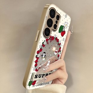 浙皇适用于三星galaxys25手机壳s24ultra新款 s23补妆镜面s22高级s22电镀防摔支架小众卡通女s24波点草莓动物