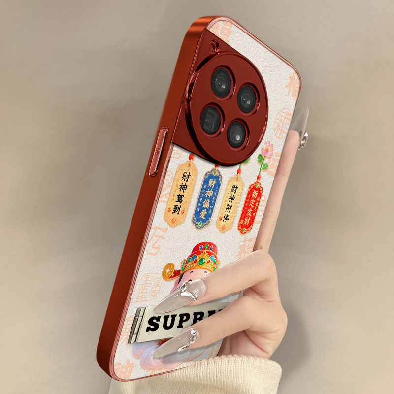 财神驾到适用于一加15手机壳1加13T新款12文字11网红ace5pro国风ace3pro女ace2高级支架全包防摔小羊皮保护套