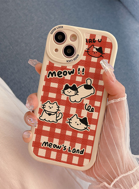 格子猫咪适用红米note13pro手机壳note10新款k50创意k30至尊女k70软note9防摔k60pronote11e保护套