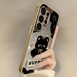 爱心小熊适用于三星galaxys25手机壳s24ultra新款 s23ultra卡通22网红s24可爱女高级感支架全包电镀镜面保护套