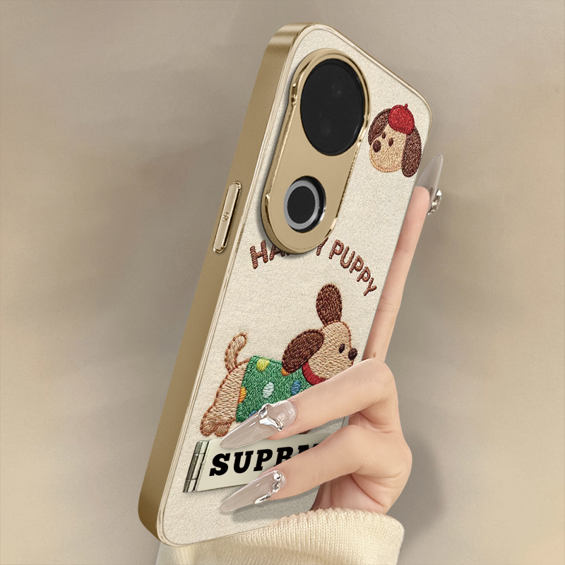 波点小狗适用于vivos30手机壳s20pro新款s18e卡通s17t网红15可爱s19女s16高级12支架s10全包防摔小羊皮保护套