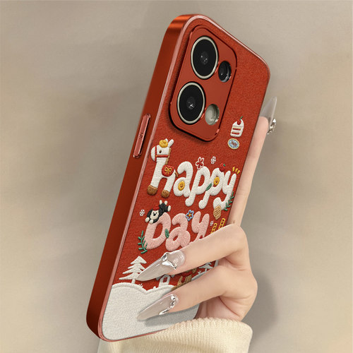 每天开心快乐适用于opporeno15手机壳15pro新款14pro卡通13turbopro可爱小羊皮12网红11好看10男女高级a6支架