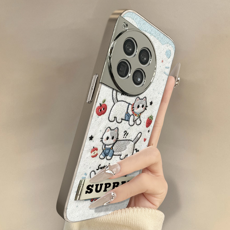 滑板小猫适用于一加15手机壳1加13T新款12卡通11网红ace6可爱ace5pro女ace3高级2支架全包防摔小羊皮保护套