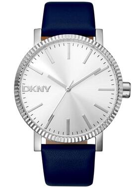 代购DKNY唐可娜儿女士腕表读时计时日期夜光皮带银色圆形防水