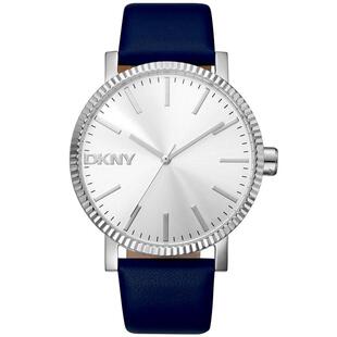 代购DKNY唐可娜儿女士腕表读时计时日期夜光皮带银色圆形防水