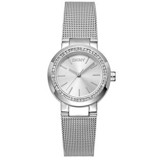代购DKNY唐可娜儿女士腕表计时夜光日期防尘金属钢带银色防水