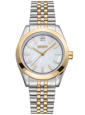 代购DKNY唐可娜儿女士腕表计时夜光日期走时金属钢带双色防水