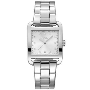 代购DKNY唐可娜儿女士腕表防水夜光计时日期钢带金属方形银色