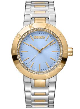 代购DKNY唐可娜儿女士腕表计时夜光日期防刮金属钢带双色防水