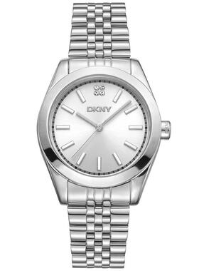 代购DKNY唐可娜儿女士腕表计时夜光日期防刮金属钢带银色防水