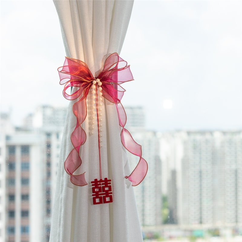 高级红色蝴蝶结窗帘绑带婚房装饰