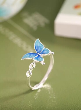 蝴蝶纯银戒指女单人足银9999女款2026新款爆款小众设计指环食指戒