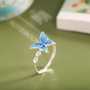 蝴蝶纯银戒指女单人足银9999女款2026新款爆款小众设计指环食指戒