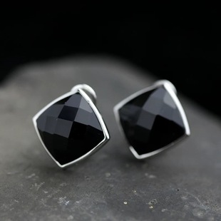 s925纯银饰品黑玛瑙耳扣耳钉耳环泰银复古耳饰简约女款气质防过敏