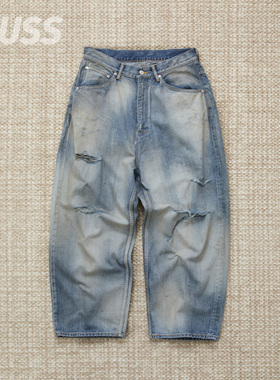 现货 ANCELLM DAMAGE 5P PANTS 日产破坏做旧阔腿牛仔裤 25SS