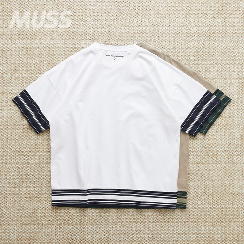 现货 WHITE MOUNTAINEERING TEE 日产丝光棉条纹休闲短袖T恤 25SS