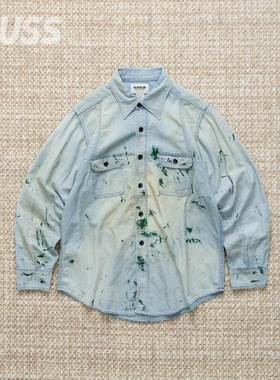现货 BOWWOW PAINT STAINED CHAMBRAY 日产泼墨做旧复古牛仔衬衫