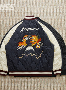 现货TAION REVERSIBLE SKAJAN DOWN双面穿横须贺刺绣羽绒棒球夹克