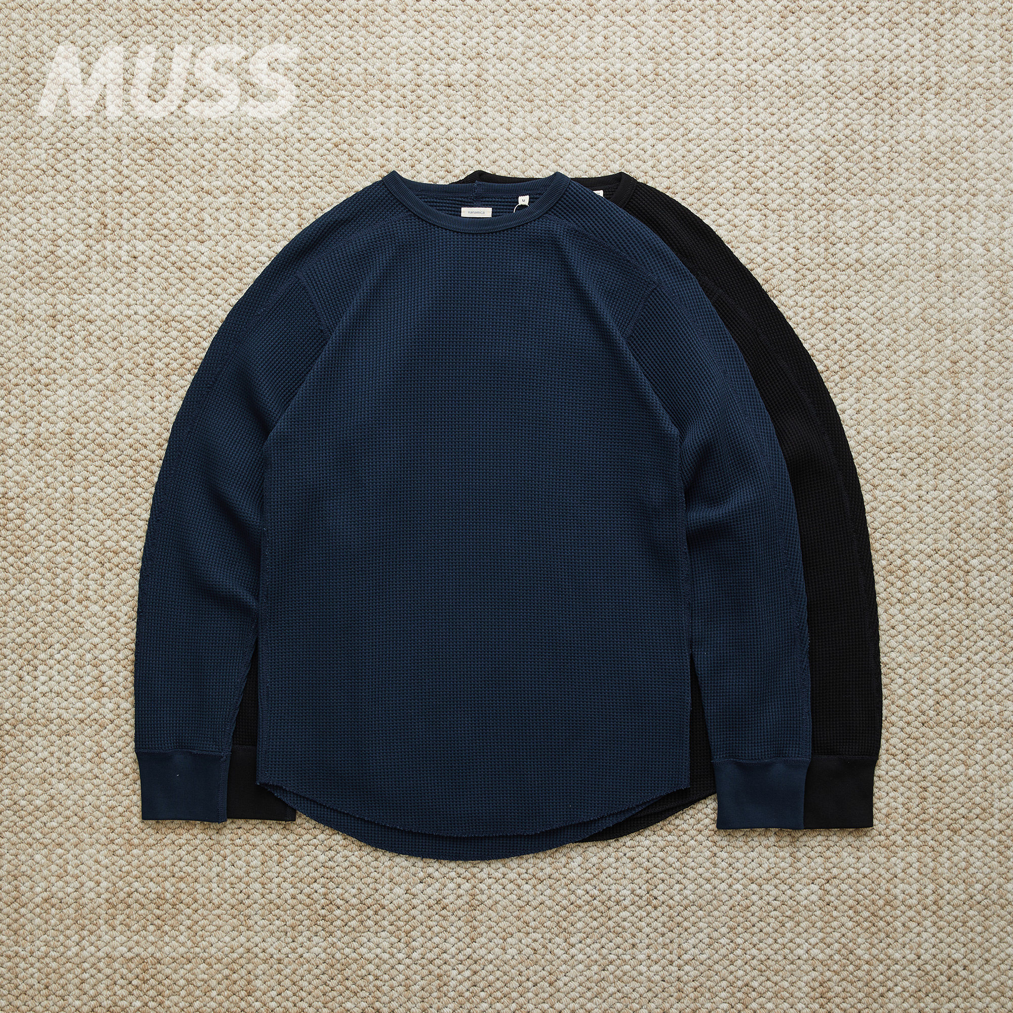 现货 NANAMICA CREW NECK THERMAL日产复古纯色华夫格打底长袖T恤图片