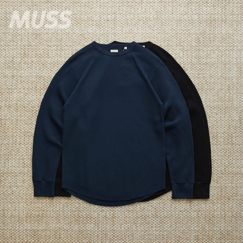 现货 NANAMICA CREW NECK THERMAL日产复古纯色华夫格打底长袖T恤