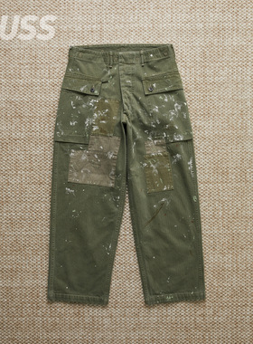现货 BOWWOW STAINED USMC P-44 HBT 泼墨做旧补丁拼接休闲工装裤