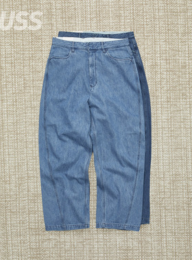 现货 FARAH CURVED WIDE PANTS 水洗做旧立体剪裁锥形牛仔裤