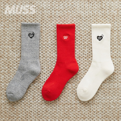 现货 HUMAN MADE PILE SOCKS 日本制爱心刺绣提花中筒袜短袜 26SS