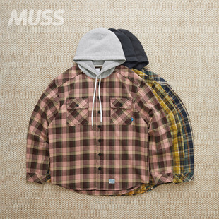 现货 LIBERAIDERS HOODED PLAID SHIRT 格纹连帽法兰绒休闲衬衫