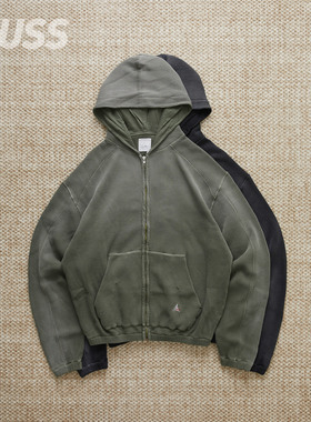 现货 ROA BEE SUN FADED WAFFLE 渐变水洗华夫格做旧拉链卫衣25AW