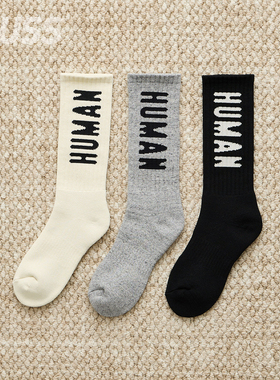 现货 HUMAN MADE PILE SOCKS 日产混纺LOGO提花休闲中筒袜 25SS
