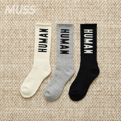 现货 HUMAN MADE PILE SOCKS 日产混纺LOGO提花休闲中筒袜 25SS