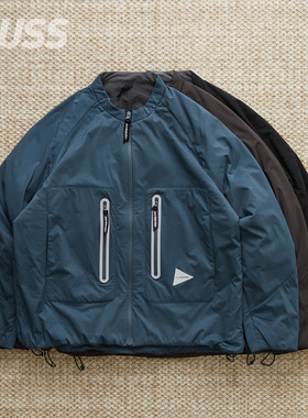 现货 AND WANDER ALPHA AIR COLLARLESS户外机能保暖棉服开衫外套