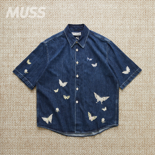 现货 OUR LEGACY BEYOND SHIRT 刺绣蝴蝶水洗牛仔短袖衬衫 25SS