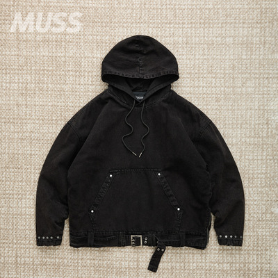 INTODUSK水洗铆钉拉链牛仔夹克