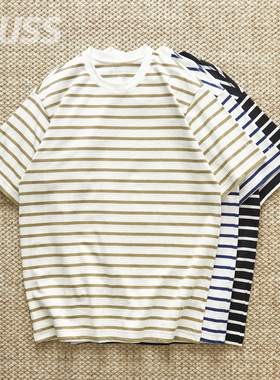 现货 GOLDWIN HORIZONTAL STRIPES TEE刺绣条纹有机棉休闲短袖T恤