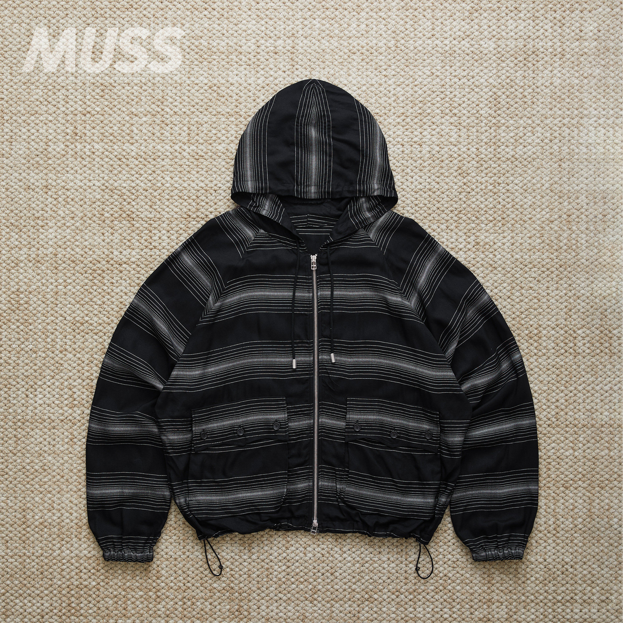 现货 ROTOL GLOWRIA MASK HOODIE日产人造丝条纹口罩连帽拉链卫衣