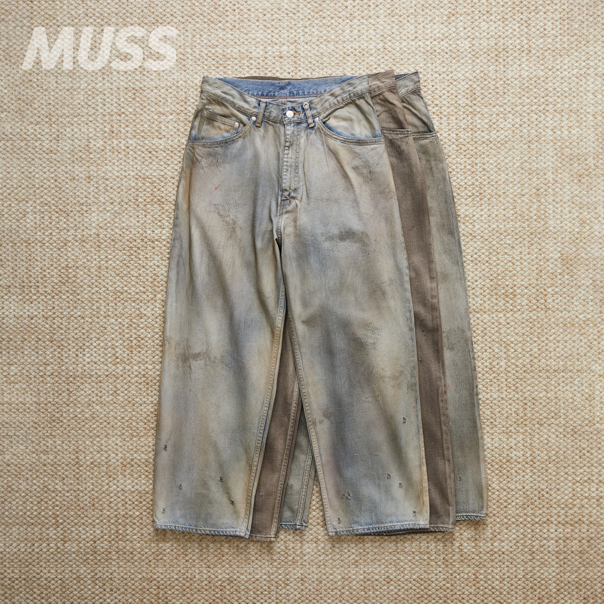 现货 ANCELLM #03 AGING01 日产水洗做旧复古休闲直筒牛仔裤 25AW