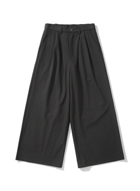 Army Logic 24FW 秋冬季休闲西裤男灰色条纹立体剪裁宽松阔腿长裤