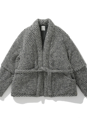 Army Logic 24FW 秋冬宽松长外套男灰色粗花呢系带慵懒松弛感上衣