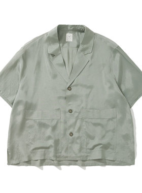 Army Logic 24SS 春夏短袖衬衫男浅绿色古巴领口袋装饰慵懒风上衣