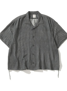 Army Logic 24SS 春夏季短袖衬衫男灰色不规则条纹肌理感宽松上衣