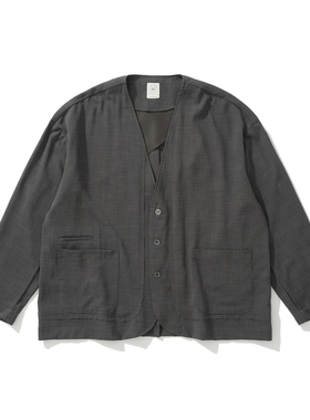 Army Logic 24SS 春夏季外套男灰色宽松V领单排扣毛边设计感上衣