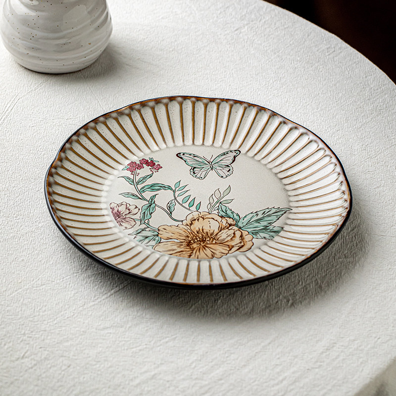 芦苇〖蝶恋花〗8.5英寸不规则浮雕轻食沙拉盘陶瓷牛排盘甜品摆盘,餐饮具,盘,淘宝优惠券,粉丝福利购,淘宝优惠卷