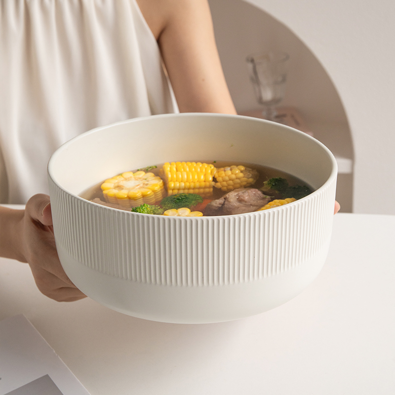 芦苇百搭款！纯色浮雕陶瓷汤碗