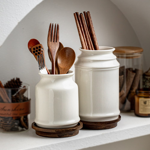 芦苇沥水陶瓷筷子勺收纳筒