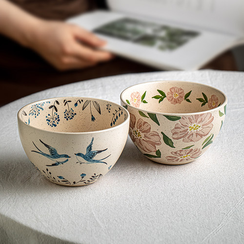 精致复古陶瓷米饭碗特色芝麻釉