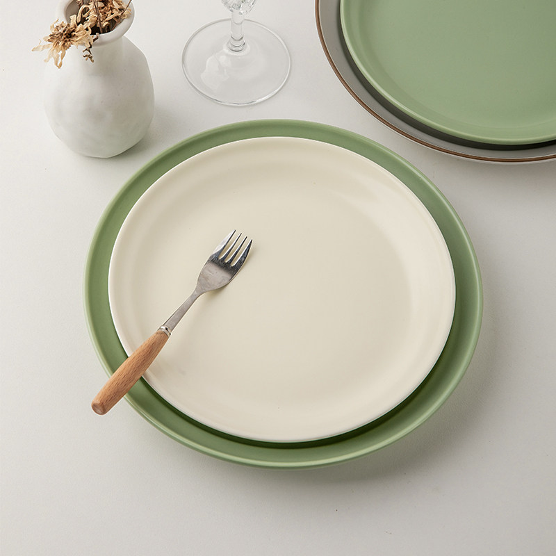 〖11.9两个马卡龙色系盘子〗纯色陶瓷盘子ins西餐盘蛋糕摆盘微瑕